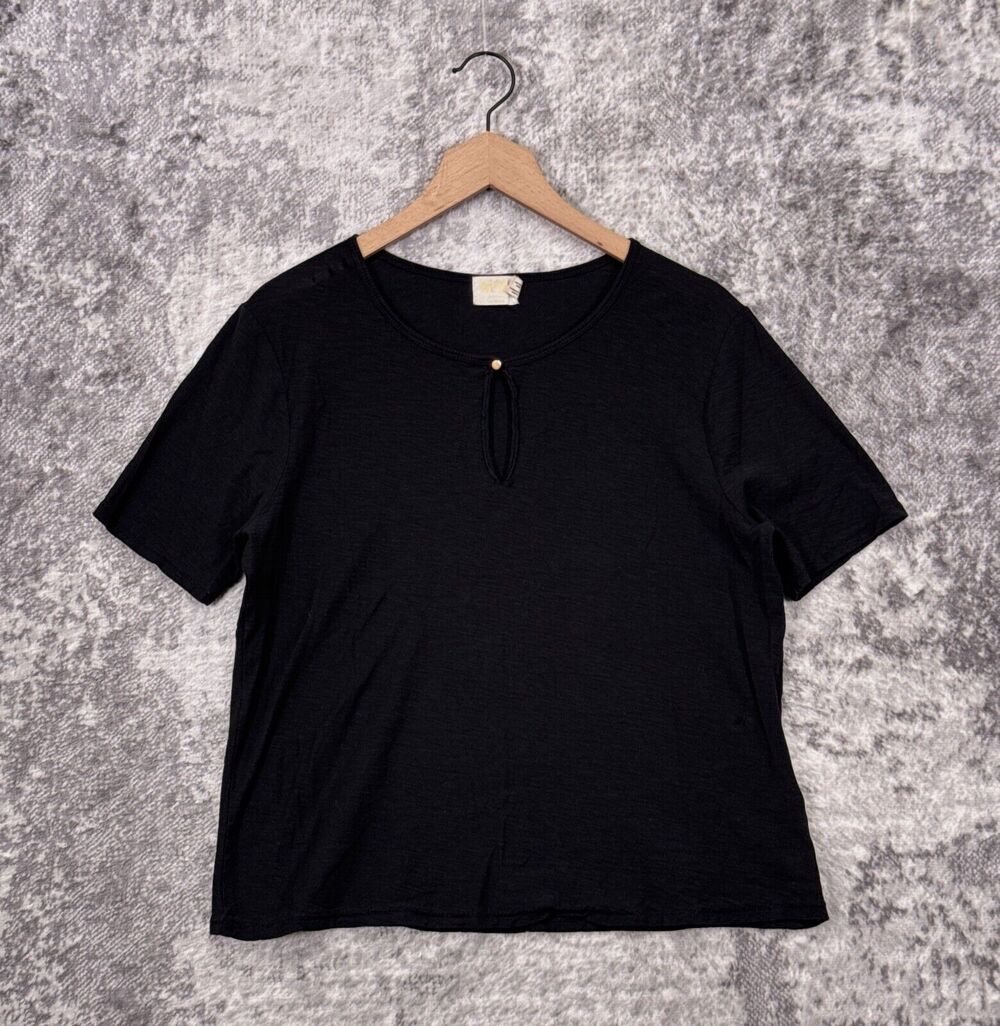 Nation LTD Top Large Womens Black Pima Cotton Keyhole Shirt
